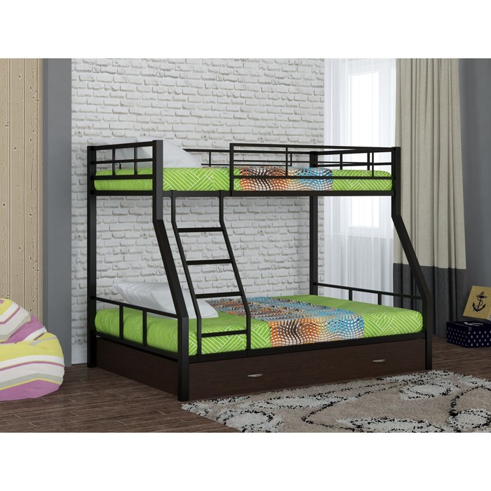 Двухъярусная кровать "Гранада 1", с ящиком, 1980х1260х1620 мм, черный