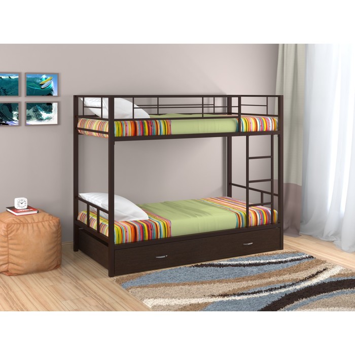 Двухъярусная кровать "Севилья 2", с ящиком, 1980х960х1620 мм, коричневый