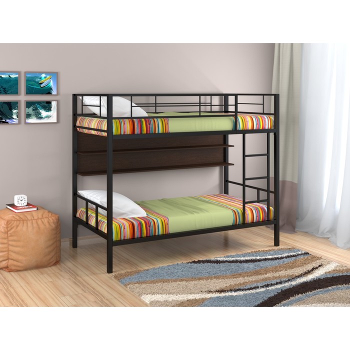 Двухъярусная кровать "Севилья 2", с полкой, 1980х960х1620 мм, черный