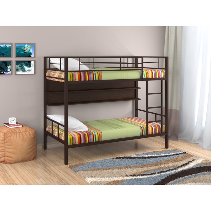 Двухъярусная кровать "Севилья 2", с полкой, 1980х960х1620 мм, коричневый