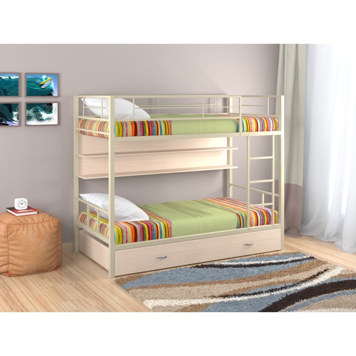 Двухъярусная кровать "Севилья 2", с полкой и ящиком, 1980х960х1620 мм, бежевый