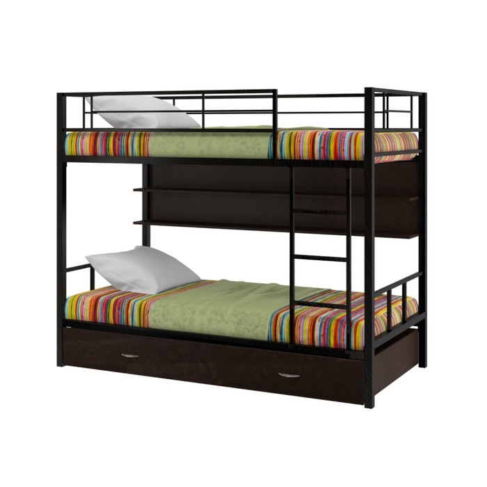 Двухъярусная кровать "Севилья 2", с полкой и ящиком, 1980х960х1620 мм, черный