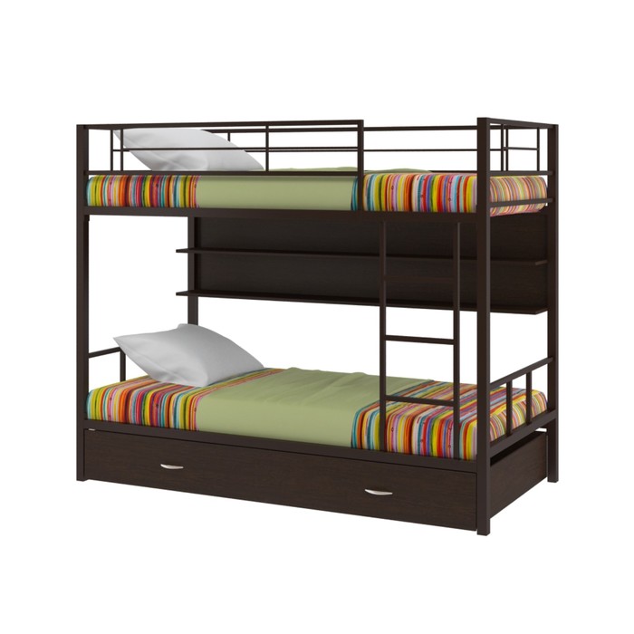 Двухъярусная кровать "Севилья 2", с полкой и ящиком, 1980х960х1620 мм, коричневый