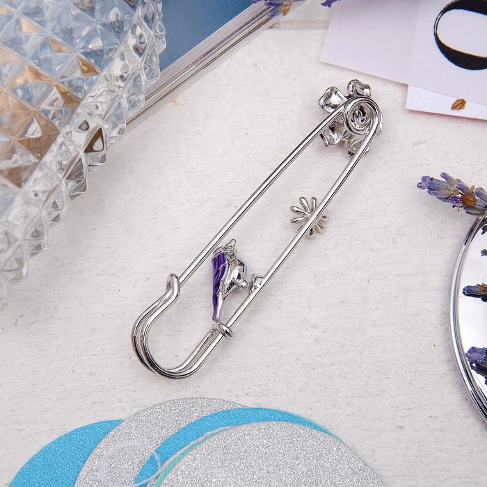 Булавка "Соловей", 6 см, цветная в серебре