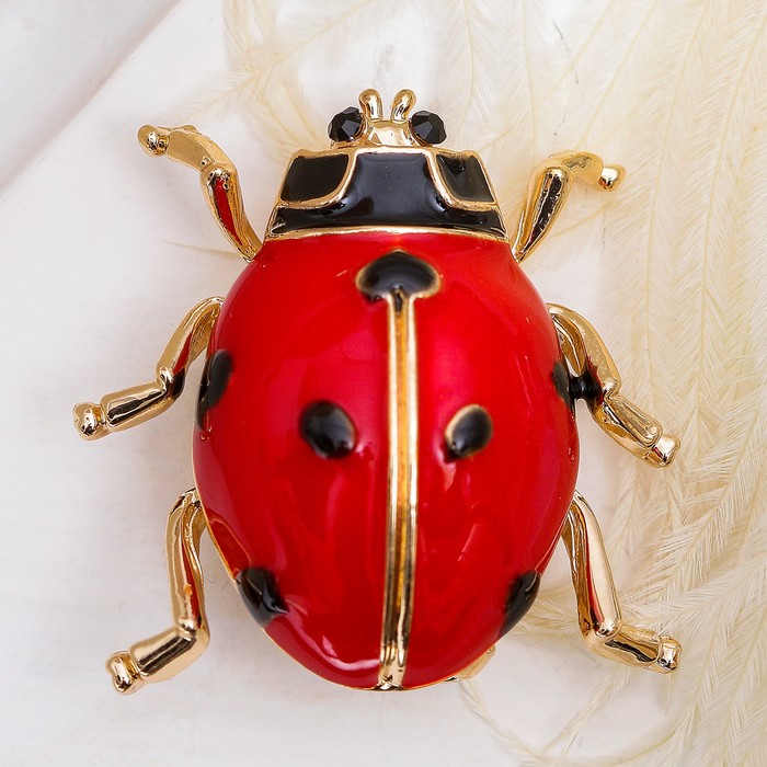 Брошь "Божья коровка" крупная, цвет красно-черный в золоте