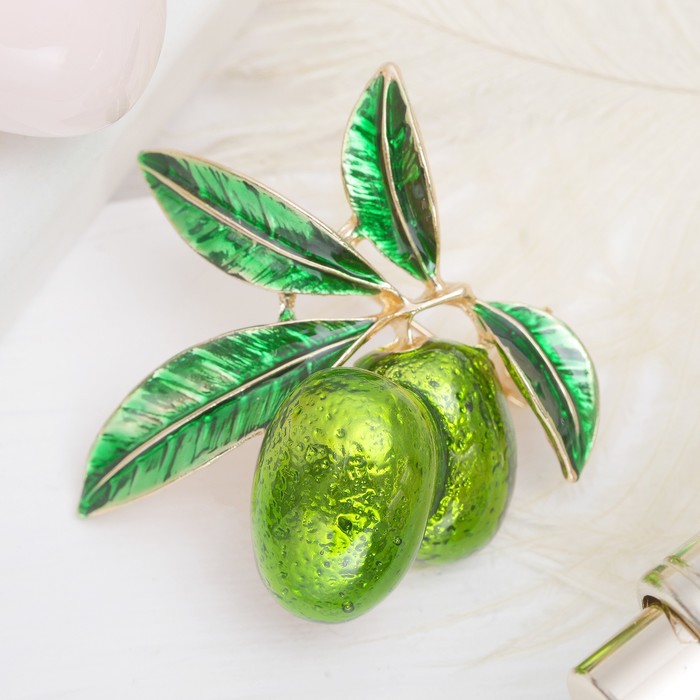 Брошь "Олива", цвет зеленый в золоте