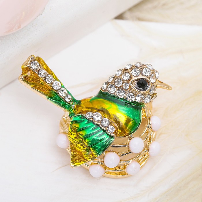 Брошь "Птенчик", цветная в золоте