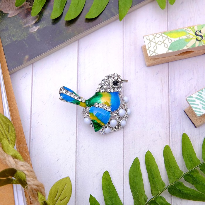 Брошь "Птенчик", цветная в серебре
