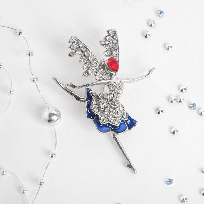 Брошь "Дюймовочка", цвет бело-синий в серебре