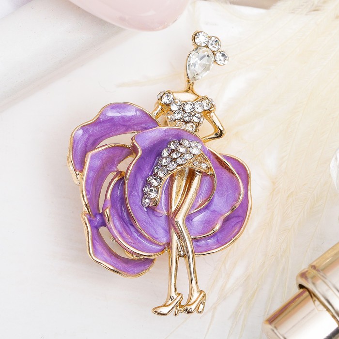 Брошь "Фламенко", цвет бело-фиолетовый в золоте