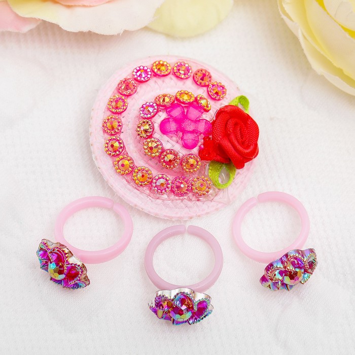 Набор детский "Выбражулька" 4 предмета: заколка, 3 кольца, шляпка, цвет МИКС