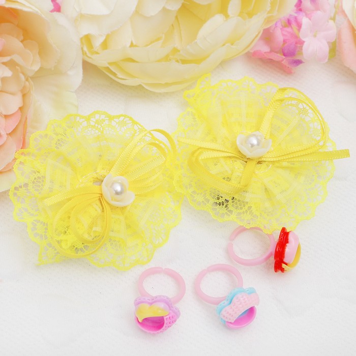 Набор детский "Выбражулька" 5 предметов: 2 заколки, 3 кольца, мимоза, цвет МИКС