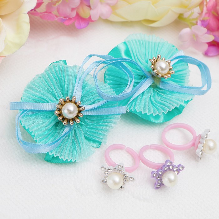 Набор детский "Выбражулька" 5 предметов: 2 заколки, 3 кольца, жемчужинка, цвет МИКС