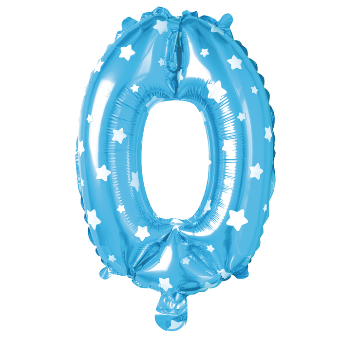 Шар фольгированный 40" Цифра 0, цвет голубой, звёзды