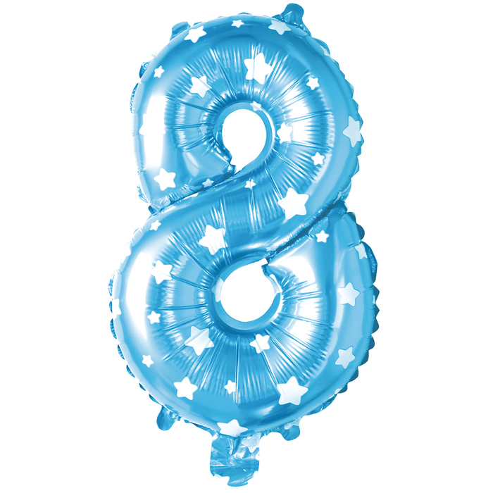 Шар фольгированный 40", цифра 8, звёзды, цвет голубой