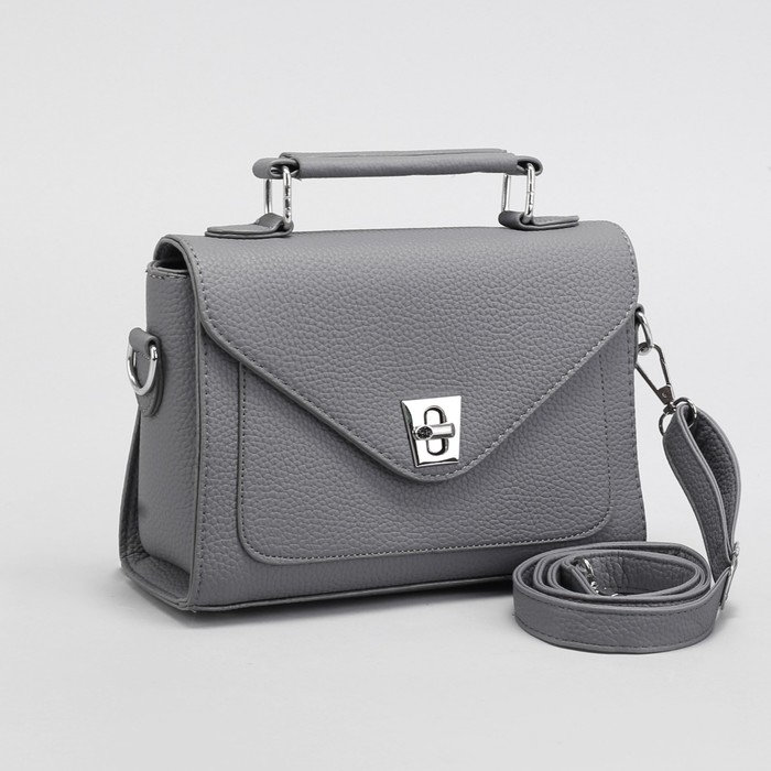 Сумка женская, отдел с перегородкой на молнии, наружный карман, длинный ремень, цвет серый