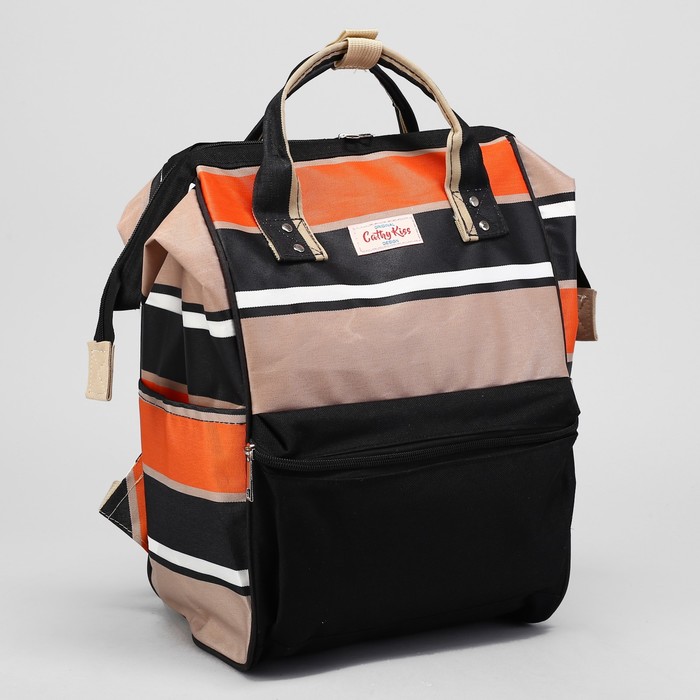 Рюкзак-сумка "Стиль", отдел на молнии, 2 наружных кармана, 2 боковых кармана, цвет чёрный/оранжевый