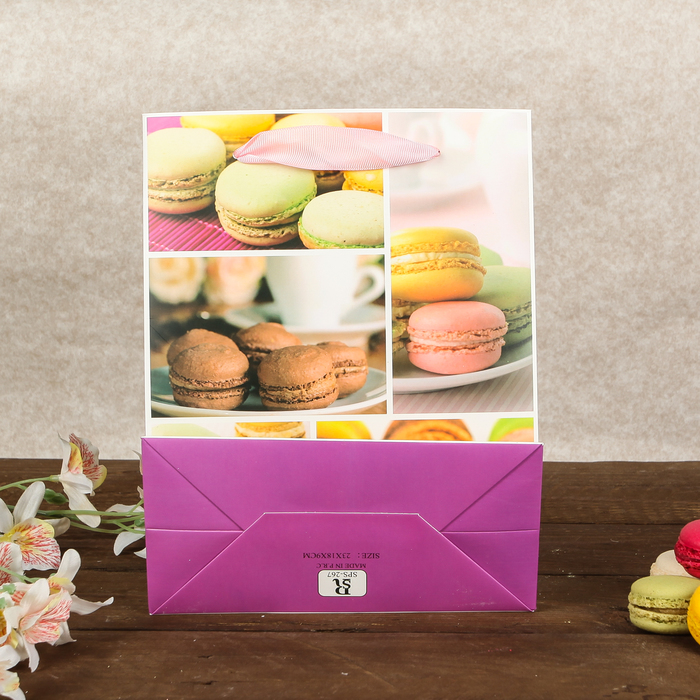 Пакет подарочный "Макаруны", люкс, 18 х 9 х 23 см