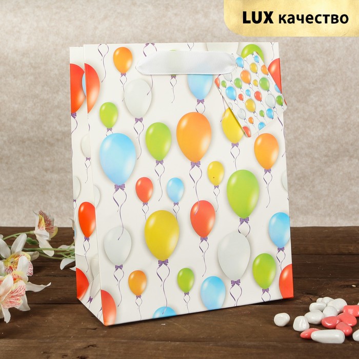 Пакет подарочный "Воздушные шарики", люкс, 18 х 9 х 23 см