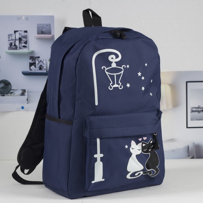 Рюкзак молодёжный "Под фонарем", отдел на молнии, 3 наружных кармана, цвет тёмно-синий