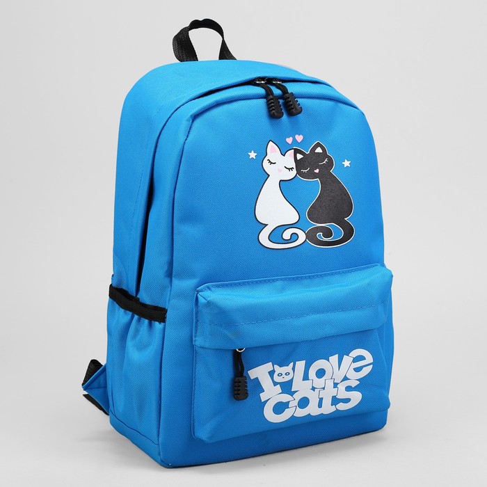 Рюкзак молодёжный "Любовь", отдел на молнии, 3 наружных кармана, цвет голубой