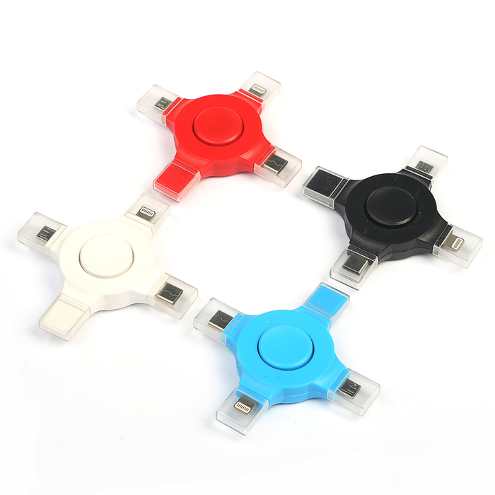 Разветвитель-спиннер для зарядки I5, I6, I7, microUSB, Type-C, провод в комплекте, микс