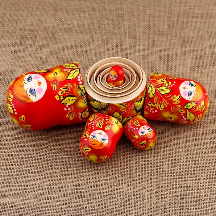 Матрёшка «Рыжая чёлка», красный платок, 5 кукольная, 18 см