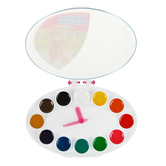 Акварель ЗХК «Цветик-Часы», 12 цветов, в пластиковой коробке, без кисти