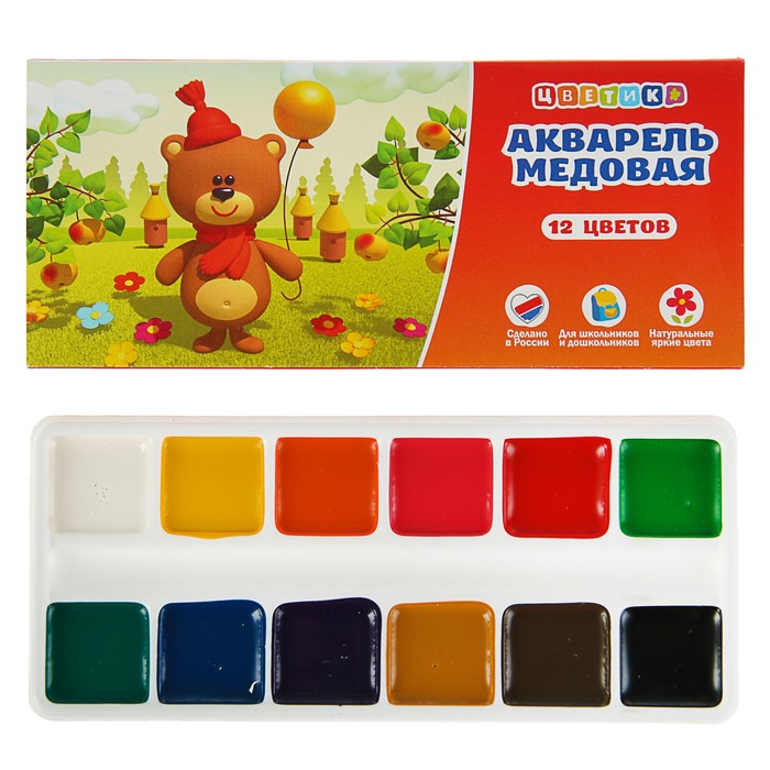 Акварель ЗКХ «Цветик», 12 цветов, в картонной коробке, без кисти