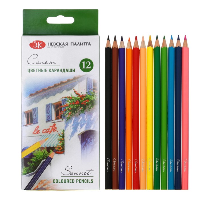 Карандаши художественные цветные мягкие, ЗХК Сонет, 12 цветов, карандаши акварельные набор 12 цветов зхк сонет