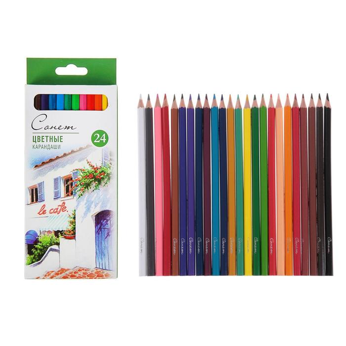 Карандаши художественные цветные мягкие, ЗХК Сонет, 24 цвета карандаши художественные цветные мягкие зхк сонет 24 цвета