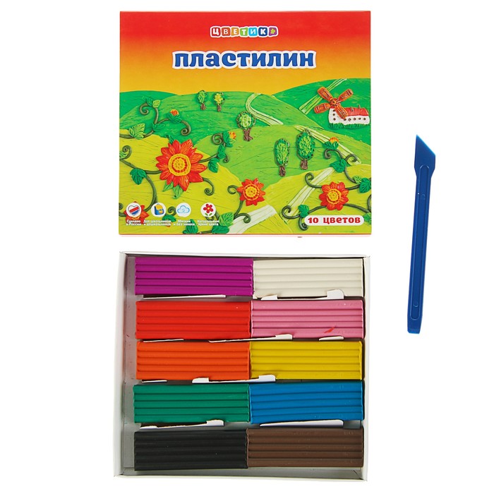 Пластилин 10 цветов 200 г ЗКХ Цветик со стеком 3241466