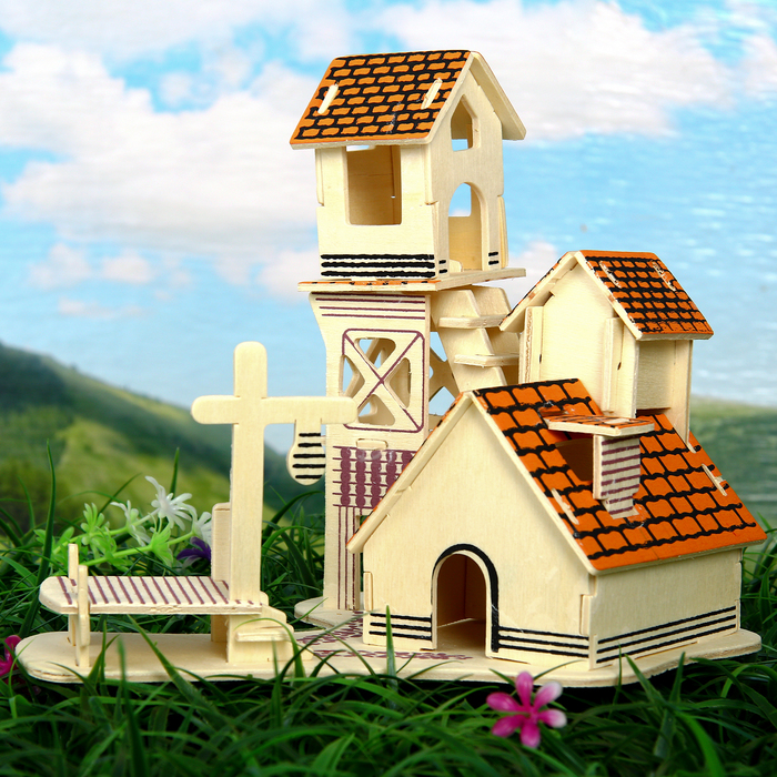 Конструктор деревянный 3D "Домик с башней"