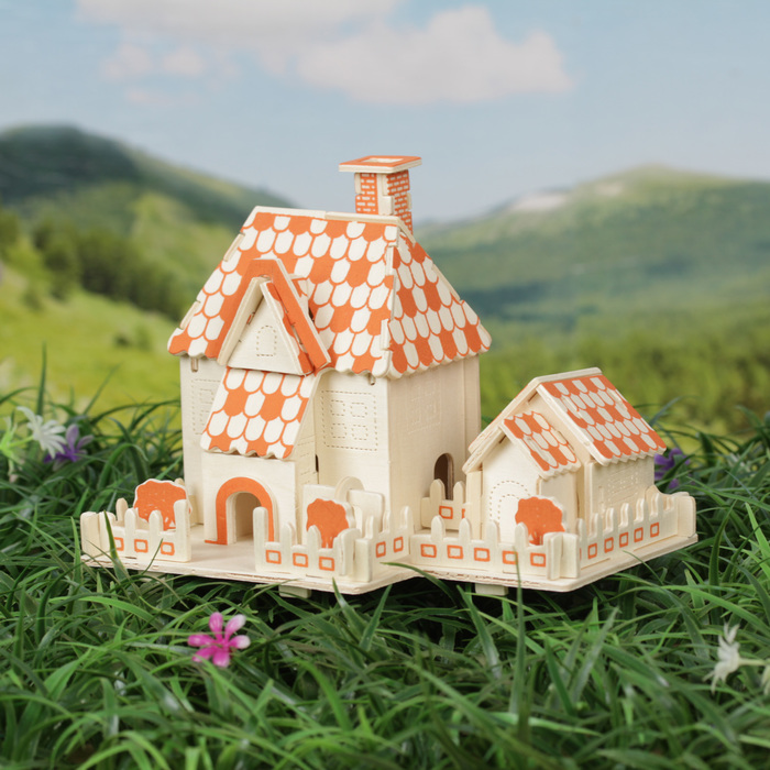 Конструктор деревянный 3D "Домик с пристроем"