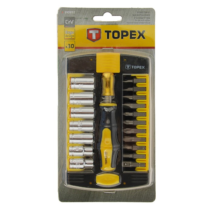 Насадки с держателем Topex, набор 30 шт., CrV, эргономичная рукоятка из пластмассы