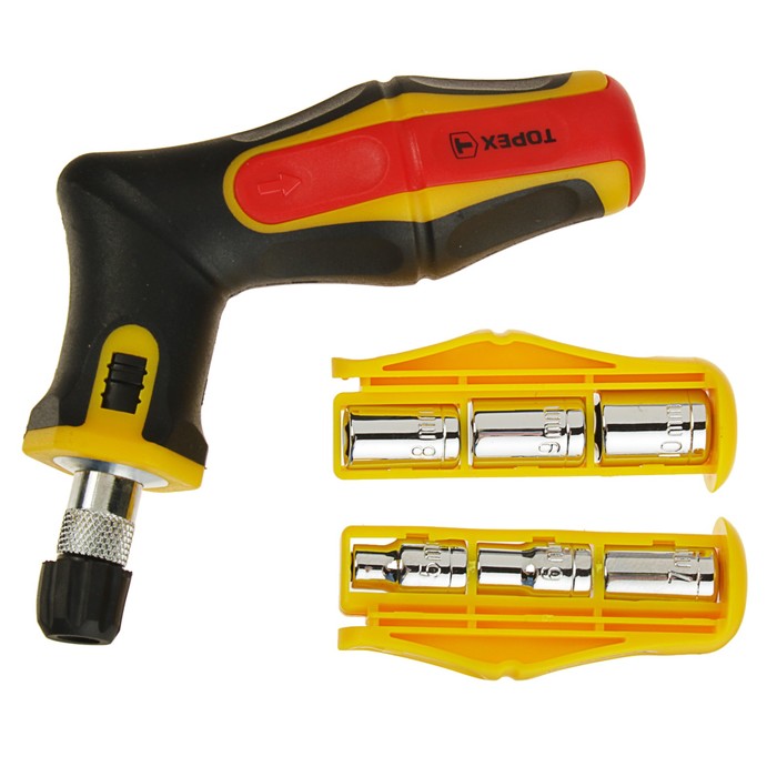 Набор насадок с держателем Topex, набор 15 шт., трещотка и шариковая блокада