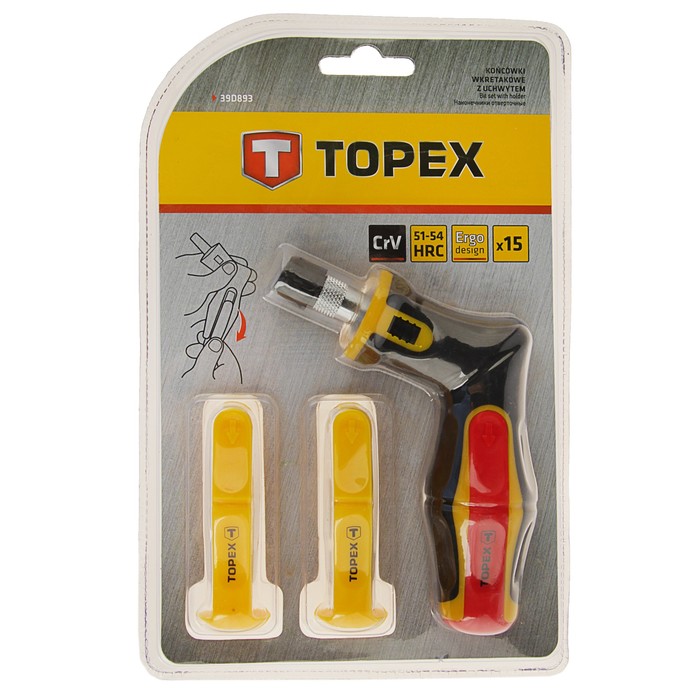 Набор насадок с держателем Topex, набор 15 шт., трещотка и шариковая блокада