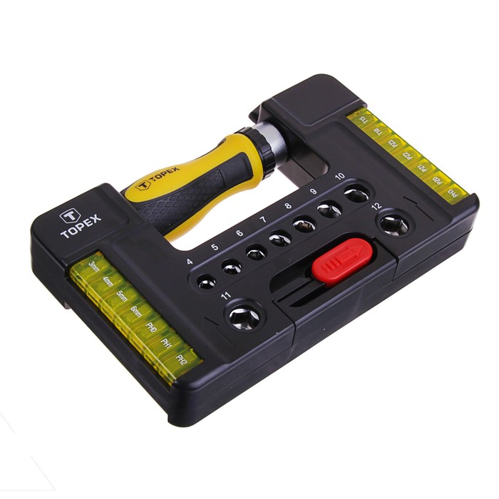 Отвертка с битами Topex, 38 шт., реверс, с торцевыми головками, в удобном пластиковом кейсе