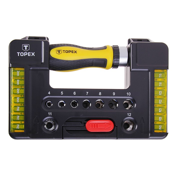 Отвертка с битами Topex, 38 шт., реверс, с торцевыми головками, в удобном пластиковом кейсе