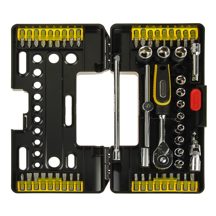 Набор инструмента Topex, 57 шт., трещотка, шарнир, адаптеры, в удобном пластиковом кейсе