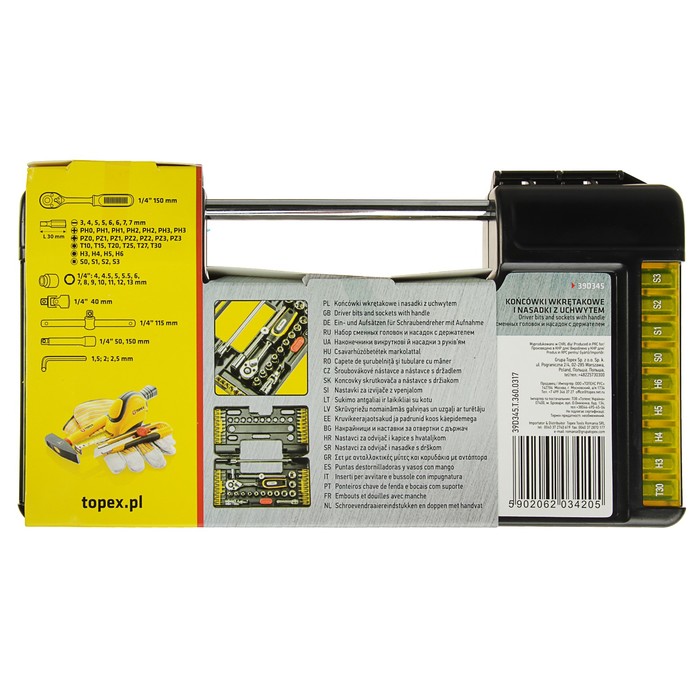 Набор инструмента Topex, 57 шт., трещотка, шарнир, адаптеры, в удобном пластиковом кейсе