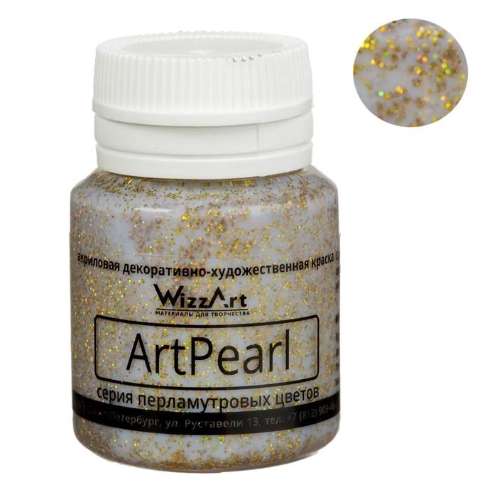 Краска акриловая Pearl, 20 мл, WizzArt, голографический, золото, перламутровый