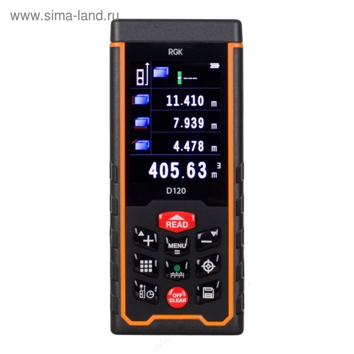 

Дальномер лазерный RGK D120, IP54, до 100 м, память, вычисление площади и объема, 1/4"