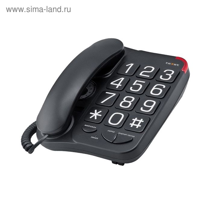 Телефон Texet TX 201, проводной, регулятор громкости, большие кнопки, черный телефон проводной texet tx 201 white