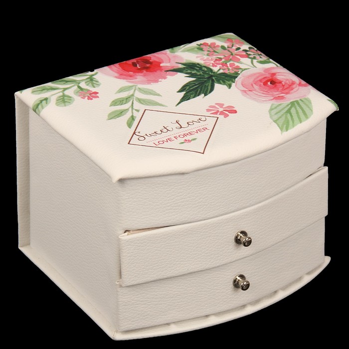 Шкатулка кожзам для украшений "Розовые пионы" 14х12х10,5 см
