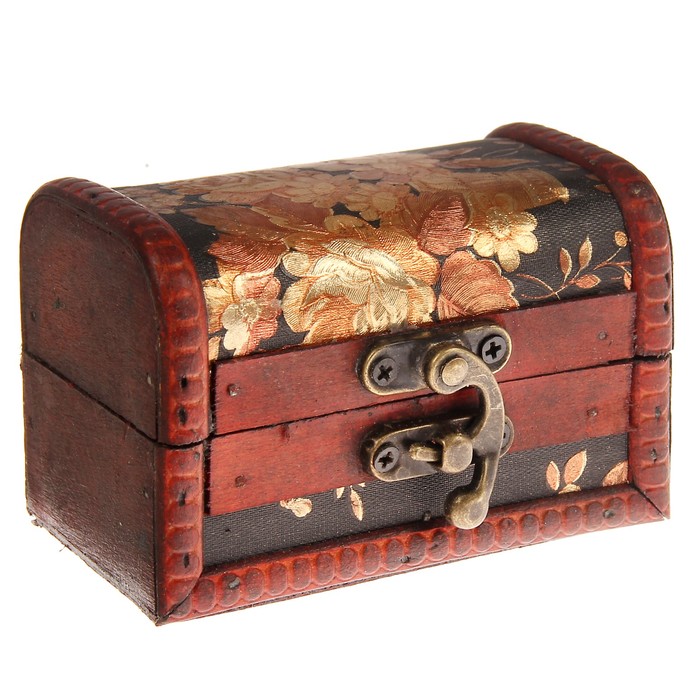 Шкатулка дерево сундучок "Золотые цветы на чёрном" 7х9,5х5,7 см