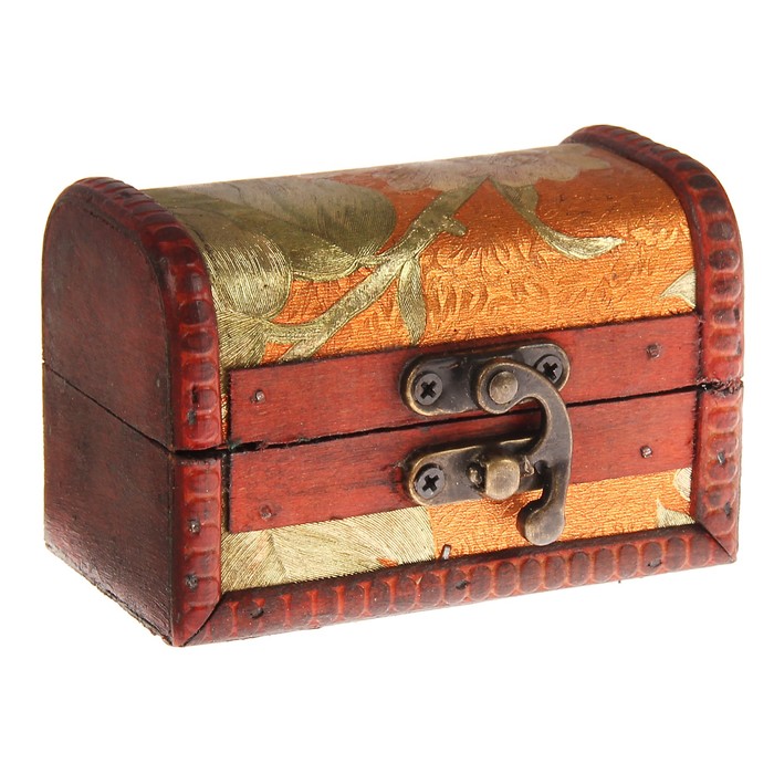 Шкатулка дерево сундучок "Перламутровые цветы на оранжевом" 7х9,5х5,7 см