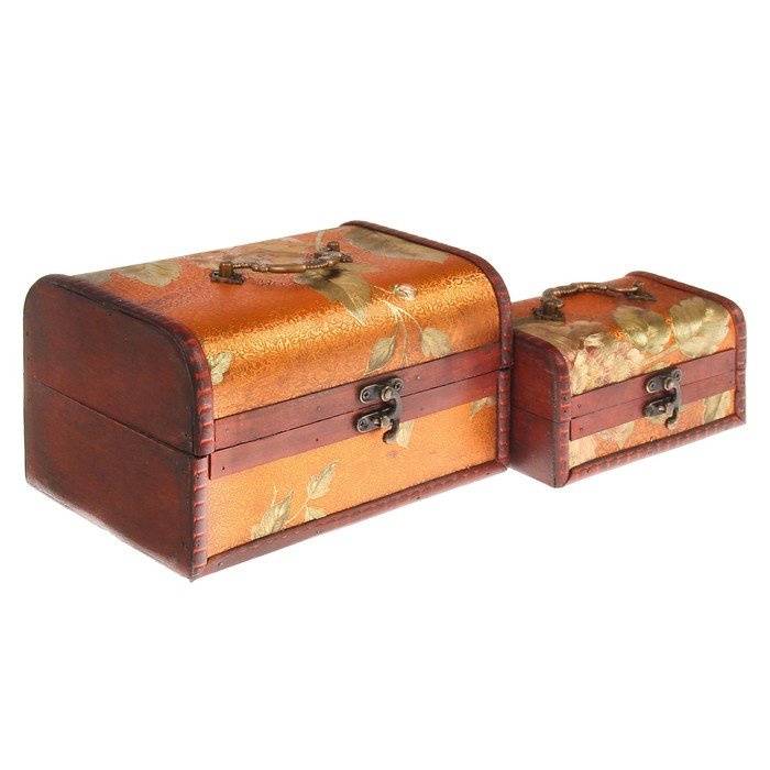 Шкатулка дерево сундучок"Перлам. цветы на оранжевом" н-р 2 шт 8,5х15,5х10,5 12х19,5х14,5см