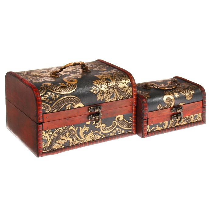 Шкатулка дерево сундучок "Золотистый орнамент" набор 2 шт 8,5х15,5х10,5 12х19,5х14,5 см