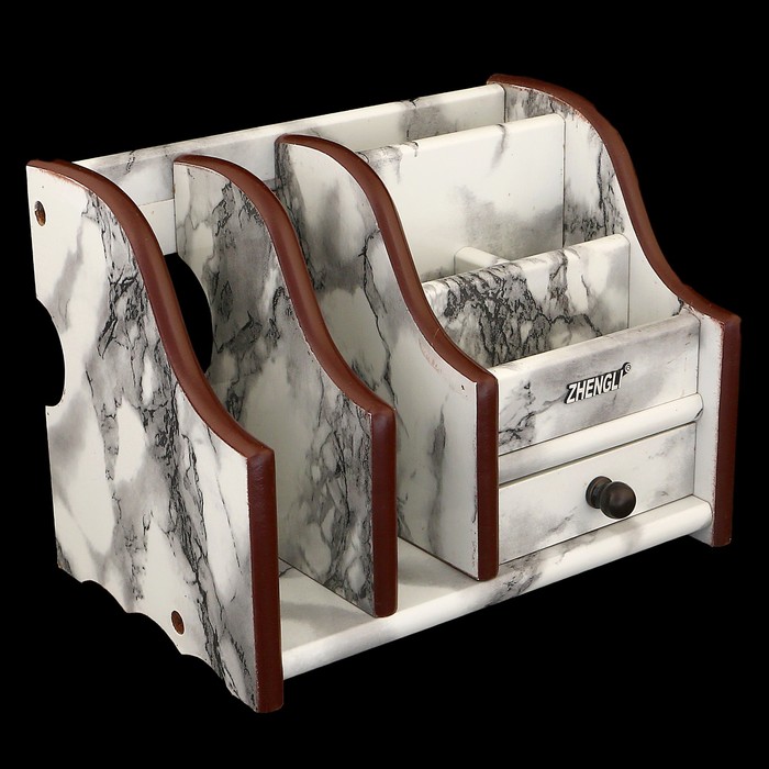 Органайзер, под серый мрамор, 6 секций (2 вертикальные слева)+1 маленький ящик 20*13 см